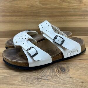 Birkenstock Birkis Sandals 8 N EU 39 White Perf Birko Slides Slip on